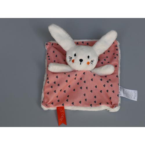 Doudou Lapin Plat Blanc Rose La Redoute