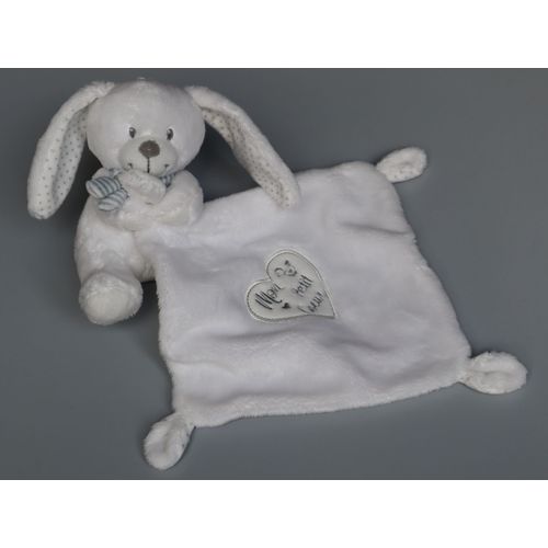 Doudou Lapin Mouchoir Blanc Gris Coeur Pommette