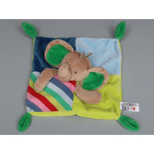 Doudou Éléphant Plat Beige Bleu Vert Nicotoy