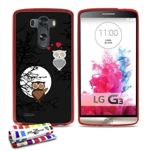 Coque Case Lg G3 " Chouettes " Silicone Rouge Souple (Tpu)