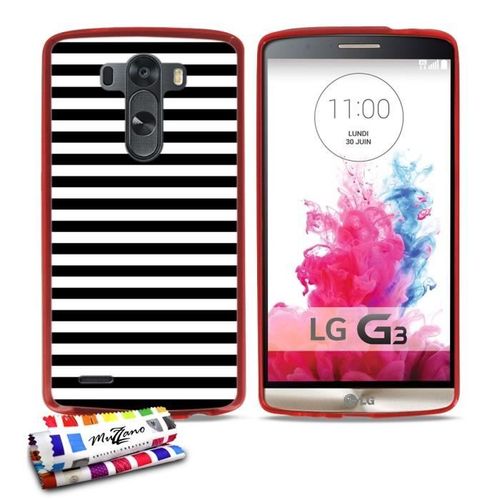 Coque Case Lg G3 " Mariniere Noire " Silicone Rouge Souple (Tpu)