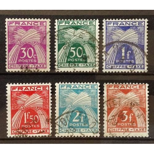 Taxes Gerbes - Chiffre Taxe - 30c Lilas-Rose N° 68 + 50c Vert N° 69 + 1f Bleu-Violet 70 + 1f50 Rouge 71 + 2f Bleu-Vert 72 + 3f Rouge-Brun 73 Obl - France Année 1943 - N20723
