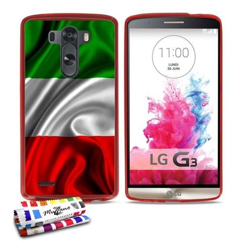 Coque Case Lg G3 " Drapeau Italie " Silicone Rouge Souple (Tpu)