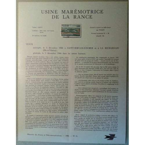 Notice Philatélique Ministère Des Postes De Télécommunications 1966 N°31 Timbre N°1507 Yt Usine Marémotrice De La Rance Oblitéré