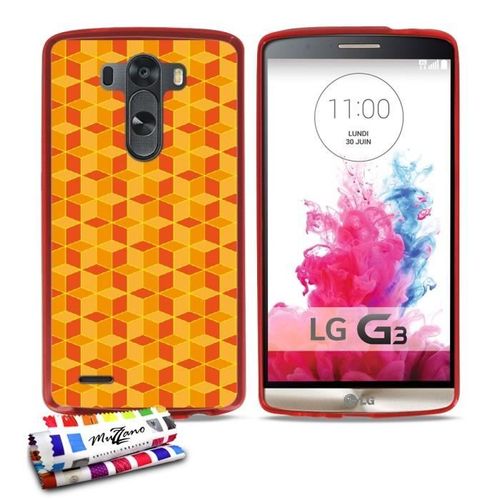 Coque Case Lg G3 " Cubes Oranges " Silicone Rouge Souple (Tpu)