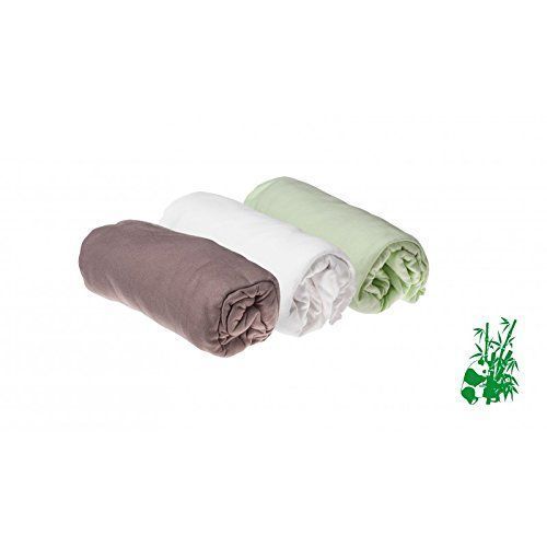 Lot De 3 Draps Housse Bambou Pour Lit Bébé 60x120 Anis Blanc Taupe