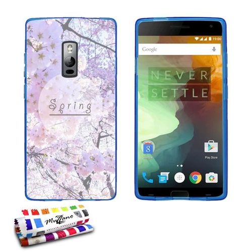 Coque Case One Plus 2 " Printemps Spring " Silicone Bleu Souple (Tpu)