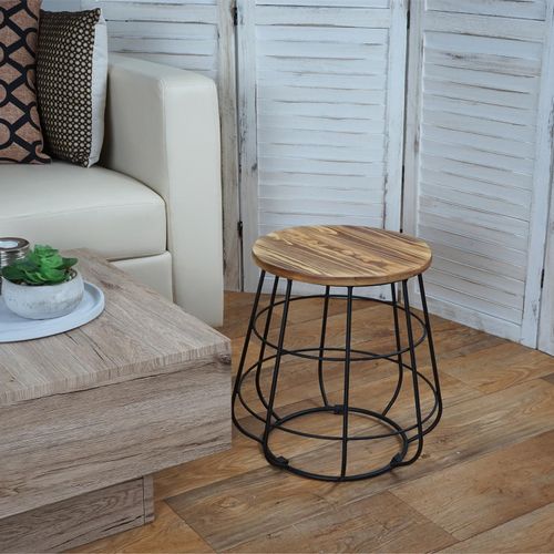 Tabouret Hwc-A80, Tabouret Avec Espace De Rangement, Design Industriel, Bois Naturel, Ø35cm