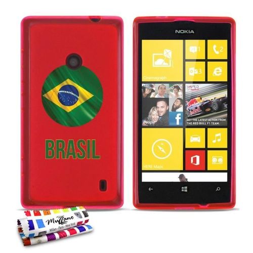 Coque Case Nokia Lumia 520 525 " Drapeau Bresil " Silicone Rose Souple (Tpu)