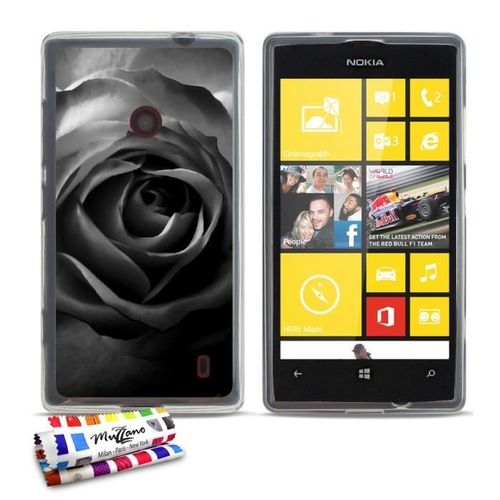 Coque Case Nokia Lumia 520 525 " Rose Noire " Silicone Transparent Souple (Tpu)