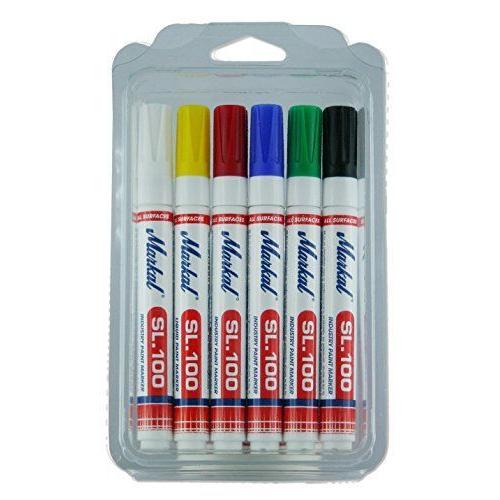 MARKAL 31200120 SL.100 Marqueurs, Kit 6 Couleurs, pointe ogive de 2-4 mm, Blanc/Jaune/Rouge/Bleu/Vert/Noir Pack de 6