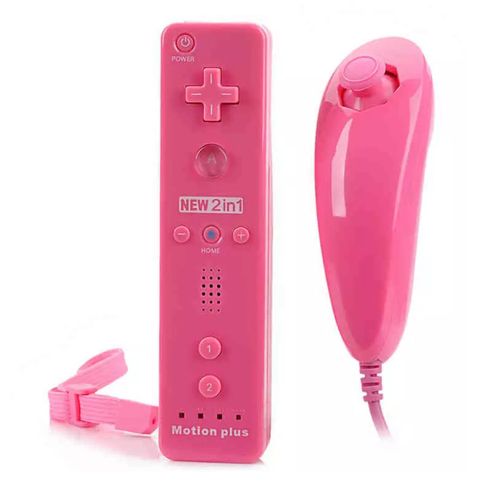 Télécommande Wiimote Plus (Motion Plus Inclus) Et Nunchuck Pour Nintendo Wii Et Wii U - Rose