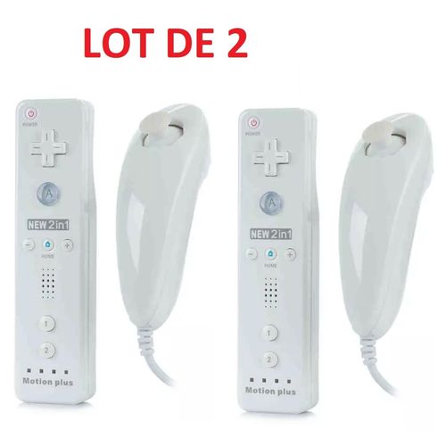 2 X Télécommande Wiimote Plus (Motion Plus Inclus) Et Nunchuck Pour Nintendo Wii Et Wii U - Blanc