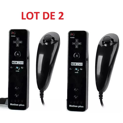 2 X Télécommande Wiimote Plus (Motion Plus Inclus) Et Nunchuck Pour Nintendo Wii Et Wii U - Noir