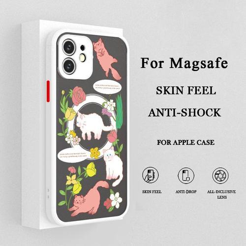 Coque De Téléphone Magnétique Pour Magsafe Coque Hybride Translucide Chat Mignon Fleur Iphone 14 Plus 13 12 Mini 11 Pro Xs Max Poly X 256