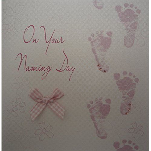 White Cotton Cards Carte Fait Main Bois ``On Your Naming Day Naming Day Rose, Blanc