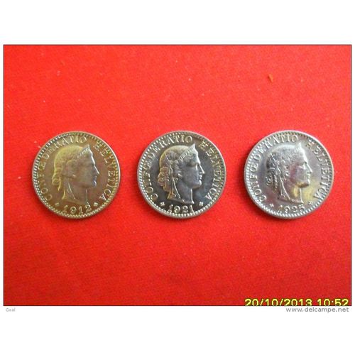 Lot De 3 Monnaies De 20 Ctmes Suisse 1921/1925 Et 1929 En Sup.
