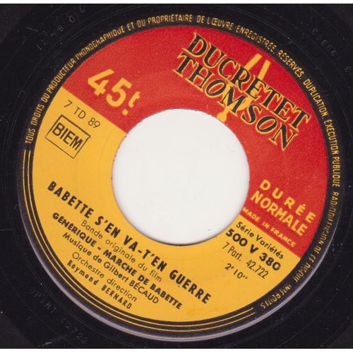 45 Trs Juke Box Générique Marche De Babette / La Poursuite