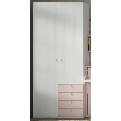 Armoire Saisons Droite 114,1 X 57,5 Mélaminé 2 Portes Chêne Blanchi 4 Tiroirs Rose