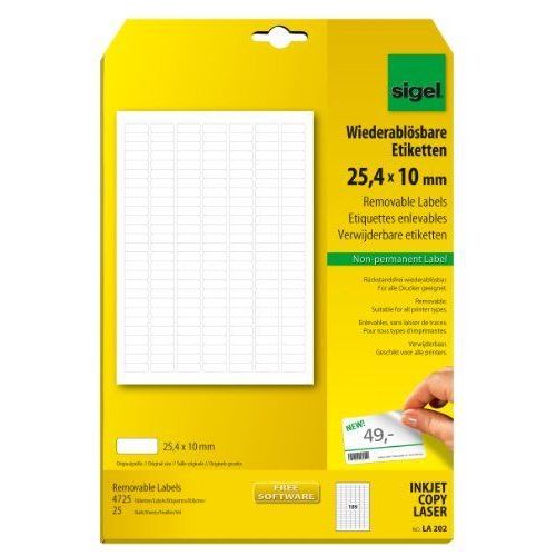 Sigel La202 Paquet De 25 Feuilles A4 Pour 4725 Étiquettes Amovibles Aux Bords Arrondis 25,4 X 10 Mm Pour Photocopieur Et Imprimante Laser Et Jet D'encre Blanc