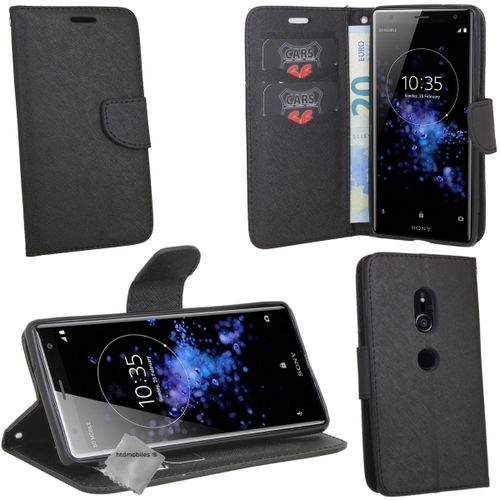 Housse Etui Coque Pochette Portefeuille Pour Sony Xperia Xz2 + Film Ecran - Noir / Noir