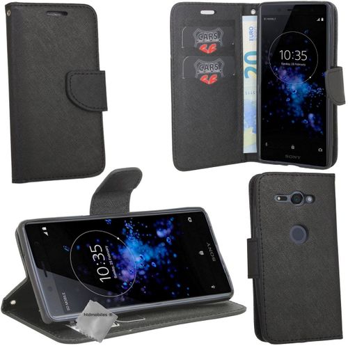 Housse Etui Coque Pochette Portefeuille Pour Sony Xperia Xz2 Compact + Film Ecran - Noir / Noir