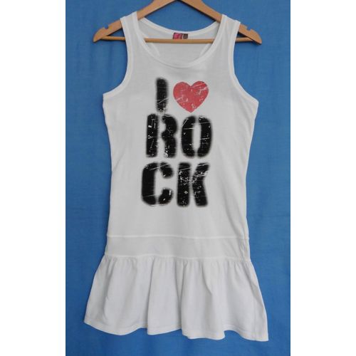 Robe Blanche Imprimé Multicolore. I Love Rock. Bilook. Coton. Taille 14 Ans