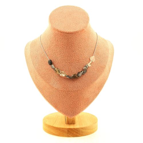 Collier 10 Perles Quartz À Inclusions De Tourmaline Du Brésil Chaine Collier Femmes, Hommes. Taille Personnalisable.