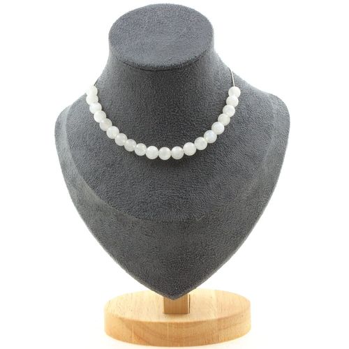 Collier 20 Perles Pierre De Lune Du Sri Lanka 8 Mm Chaine En Acier Collier Femmes, Hommes. Taille Personnalisable.