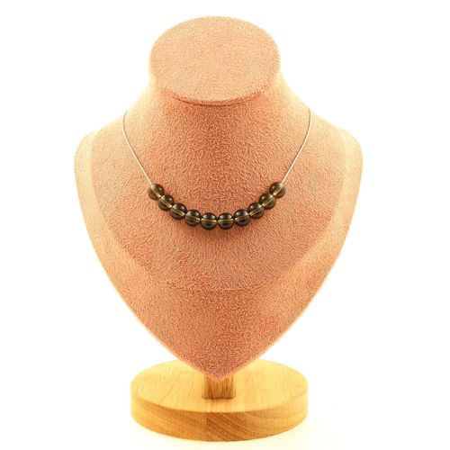 Collier 10 Perles Quartz Fumé 8 Mm Chaine En Acier Inoxydable Collier Femmes, Hommes. Taille Personnalisable.