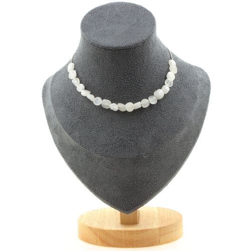 Collier 20 Perles Pierre De Lune D'inde Chaine En Acier Inoxydable Collier Femmes, Hommes. Taille Personnalisable.