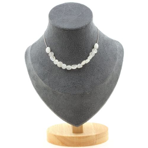 Collier 15 Perles Pierre De Lune D'inde Chaine En Acier Inoxydable Collier Femmes, Hommes. Taille Personnalisable.