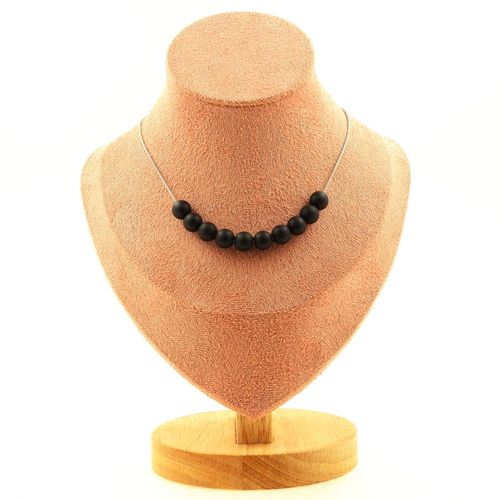 Collier 10 Perles Onyx Noir Mat 8 Mm. Chaine En Acier Inoxydable Collier Femmes, Hommes. Taille Personnalisable.