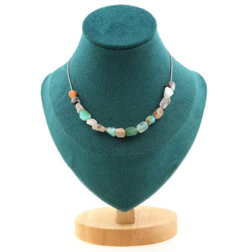 Collier 15 Perles Opale Multicolore D'australie. Chaine En Acier Collier Femmes, Hommes. Taille Personnalisable.