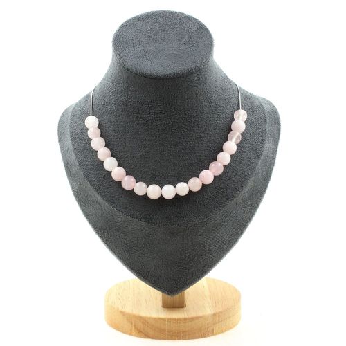 Collier 20 Perles Quartz Rose 8 Mm Chaine En Acier Inoxydable Collier Femmes, Hommes. Taille Personnalisable.
