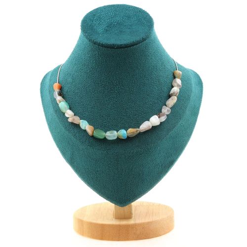 Collier 20 Perles Opale Multicolore D'australie. Chaine En Acier Collier Femmes, Hommes. Taille Personnalisable.