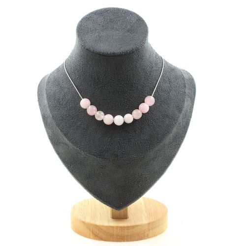 Collier 10 Perles Quartz Rose 8 Mm Chaine En Acier Inoxydable Collier Femmes, Hommes. Taille Personnalisable.
