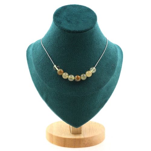 Collier 10 Perles Quartz Rutile 8 Mm Chaine En Acier Inoxydable Collier Femmes, Hommes. Taille Personnalisable.