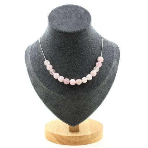 Collier 15 Perles Quartz Rose 8 Mm Chaine En Acier Inoxydable Collier Femmes, Hommes. Taille Personnalisable.