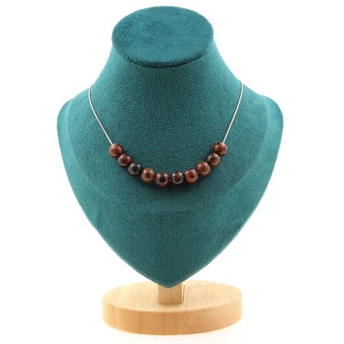 Collier 10 Perles Obsidienne Mahogany 8 Mm. Chaine En Acier Inoxydable Collier Femmes, Hommes. Taille Personnalisable.