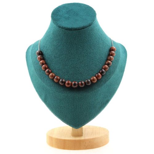 Collier 20 Perles Obsidienne Mahogany 8 Mm. Chaine En Acier Inoxydable Collier Femmes, Hommes. Taille Personnalisable.