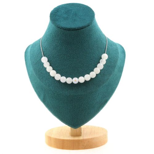 Collier 15 Perles Pierre De Lune 8 Mm. Chaine En Acier Inoxydable Collier Femmes, Hommes. Taille Personnalisable.