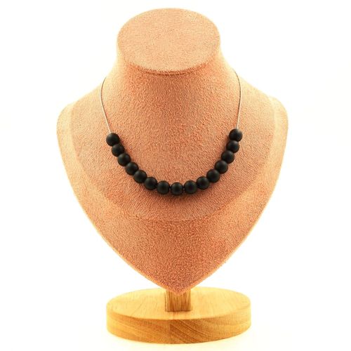 Collier 15 Perles Onyx Noir Mat 8 Mm. Chaine En Acier Inoxydable Collier Femmes, Hommes. Taille Personnalisable.