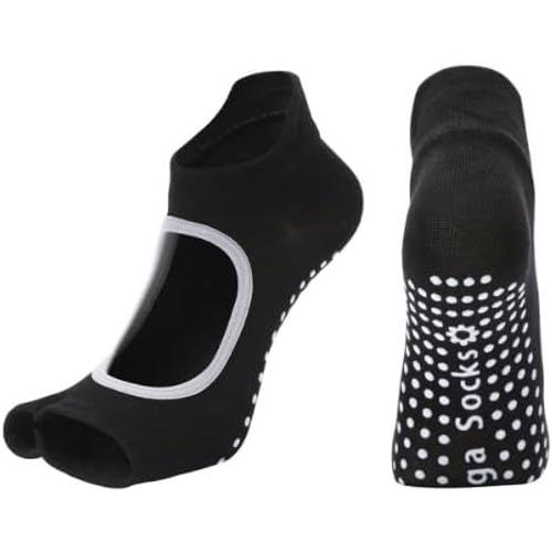 Chaussettes Yoga pour Femmes sans orteils Antidérapantes, Chaussettes Pilates en Coton, Chaussettes Antidérapantes avec Poignées, Chaussette Antidérapante Femme pour Yoga Pilates Ballet Femme