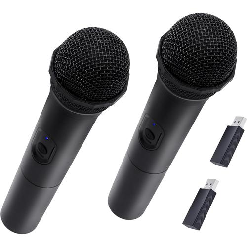 2,4 G Faible Latence Microphone à Main sans Fil pour PS5, PS4, PS3, PS2, Xbox Series X/S, Xbox One, Xbox 360, Nintendo Switch, Switch OLED, Wii, PC - 2 pièces - Noir