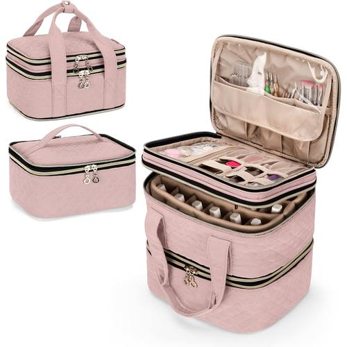 Sac de Rangement Amovible pour 48 Flacons de Vernis à Ongles (15ml/0.5 FL.oz), Sac de Voyage pour Vernis à Ongles, Organiseur de 3 Couches pour Nail Art, Beige Rose (Brevet en Instance)