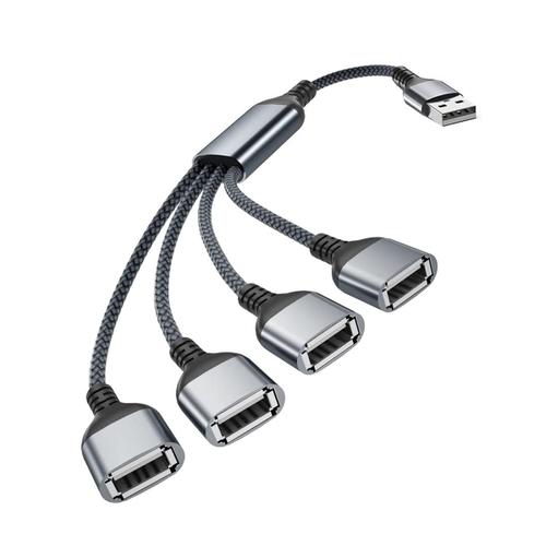 Câble Usb Répartiteur 4 Ports 0.3m,4 En 1 Type A Mâle Vers Femelle Splitter Nylon Multi Cordon Multiple Porte Multiprise Extender Hub Chargeur Split Pour Mac,Pc,Tv,Car,Ps4 Ps5,Xbox One X/S