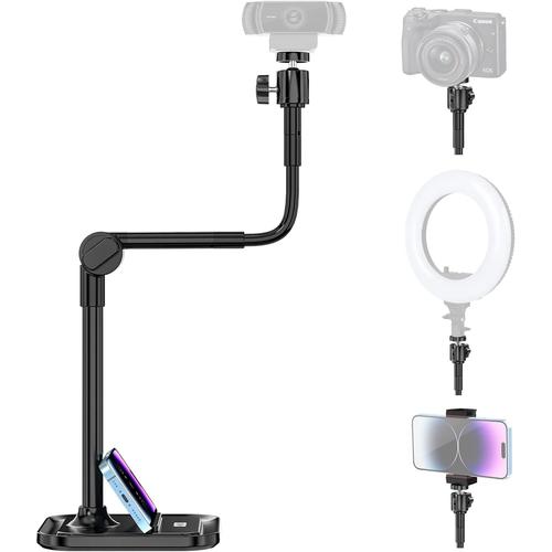 Support Webcam Avec Support Téléphone, 2 En 1 Support Caméra Col De Cygne Réglable Flexible Avec Pince Pour Téléphone Portable Pour Logitech C922 C930e C920s C920 C615, Brio 4k, Gopro Hero Etc.