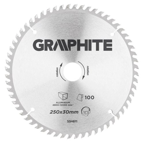 Disque circulaire Vidia, pour aluminium, 100 dents, 250x30 mm, Graphite