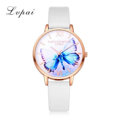 Lvpai Montre Motif De Papillon Montre-Bracelet Occasionnelle À Quartz Pu Blanc - Oceantech